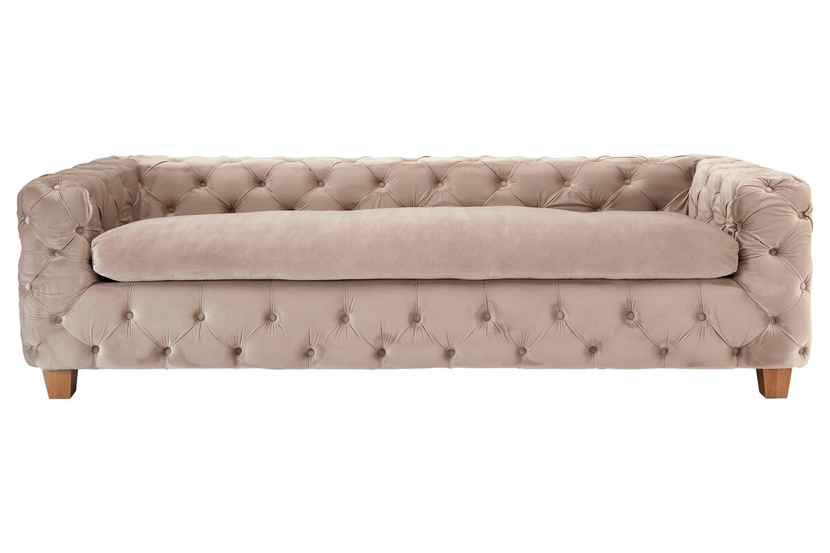 3 Seater Beige Velvet Sofa, Ophelia - Image 2