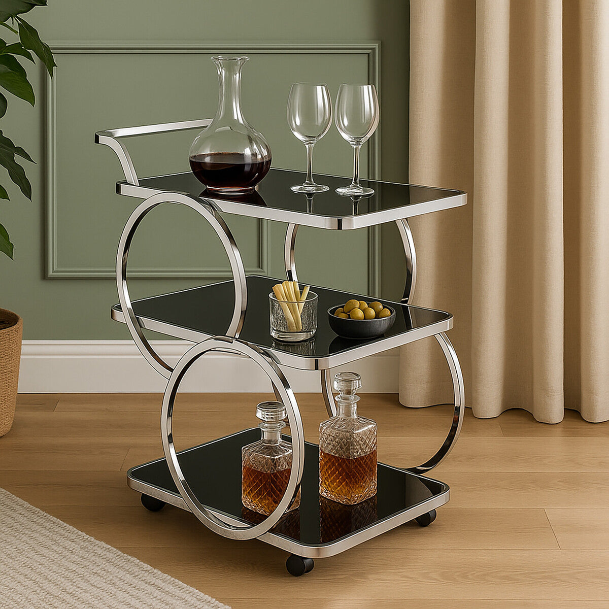 Alvaro Chrome Finish Drinks Trolley