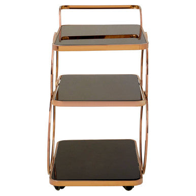 Alvaro Black Glass and Rose Gold Drinks Trolley