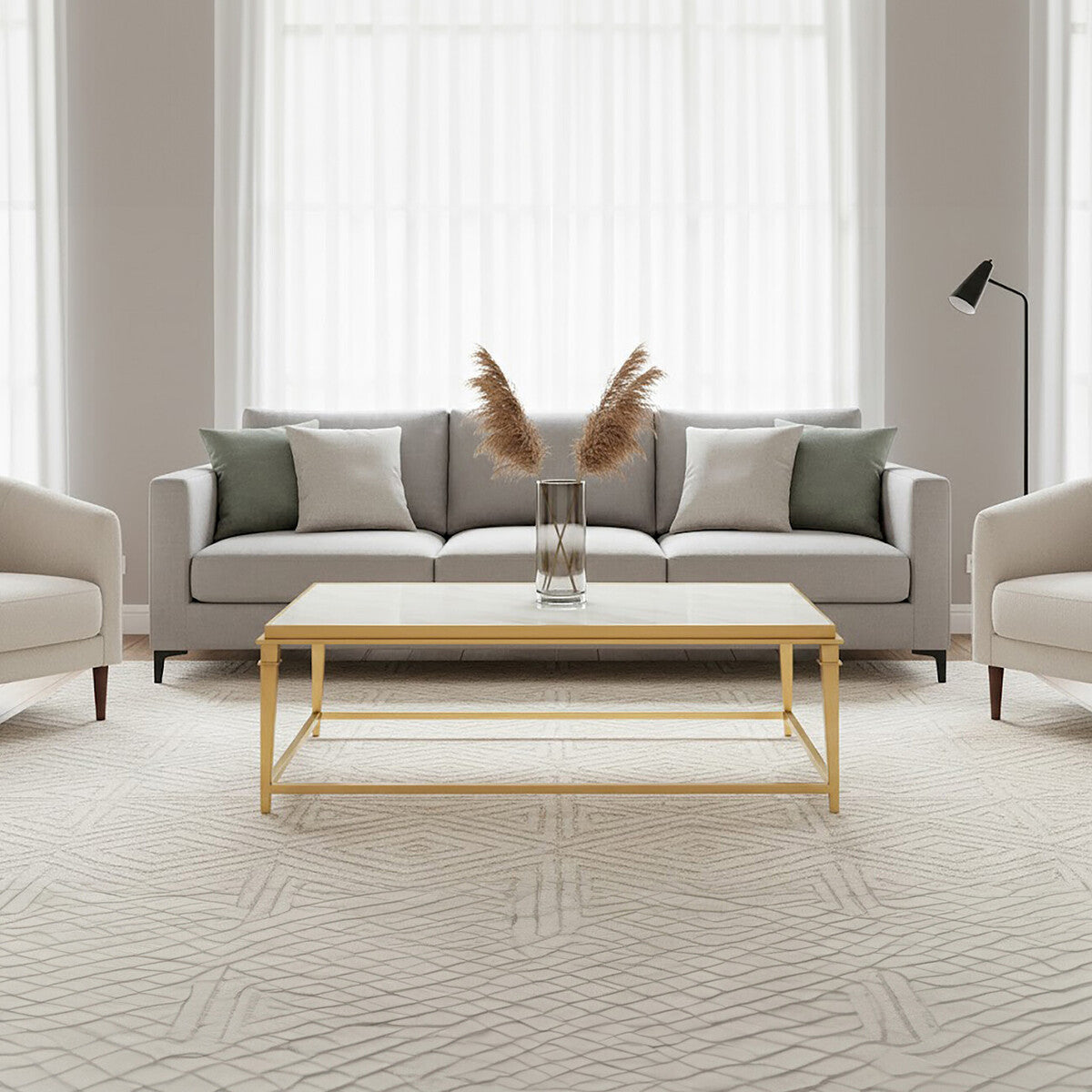 Alvaro Rectangular Coffee Table With White Marble Top - Image 3