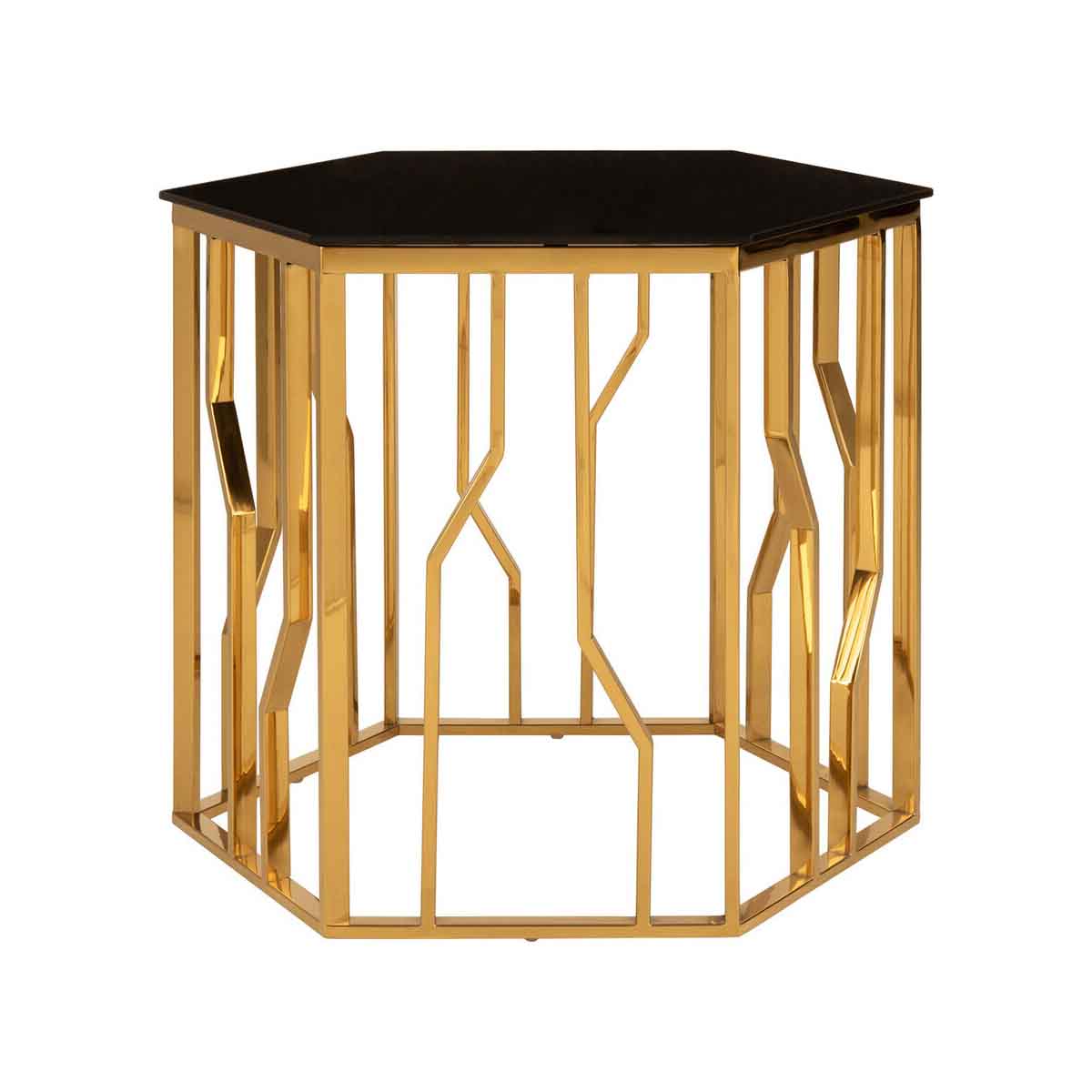 Alvaro Gold and Black Hexagonal Side Table