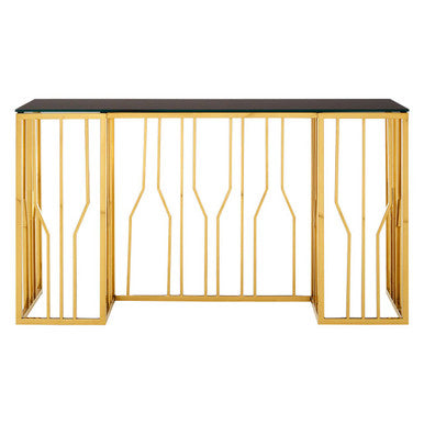 Alvaro Console Table In Gold And Black Glass Top