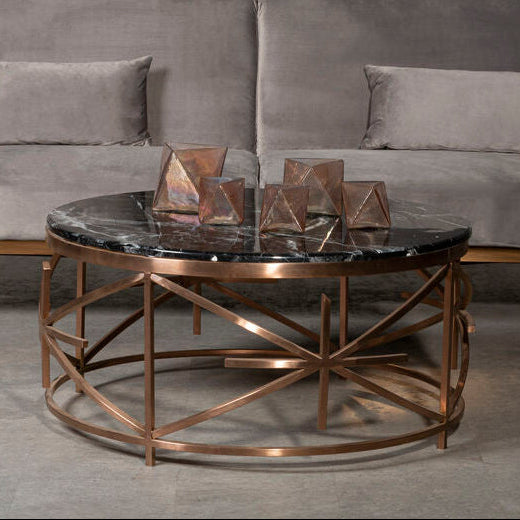 Alvaro Round Marble Top And Rose Gold Coffee Table