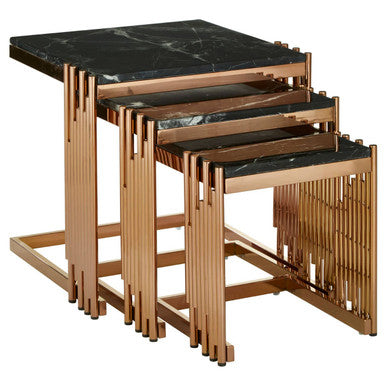 Alvaro Nest Of 3 Square Tables With Black Marble Top - Image 4