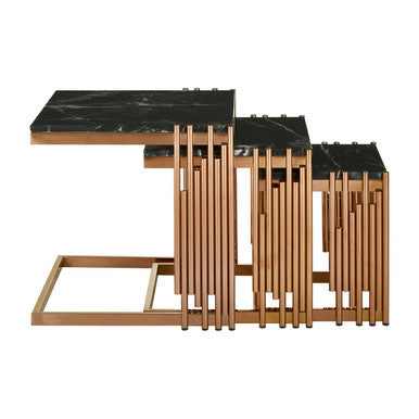 Alvaro Nest Of 3 Square Tables With Black Marble Top - Image 5