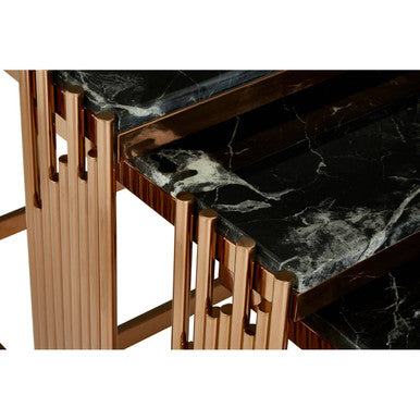 Alvaro Nest Of 3 Square Tables With Black Marble Top - Image 6