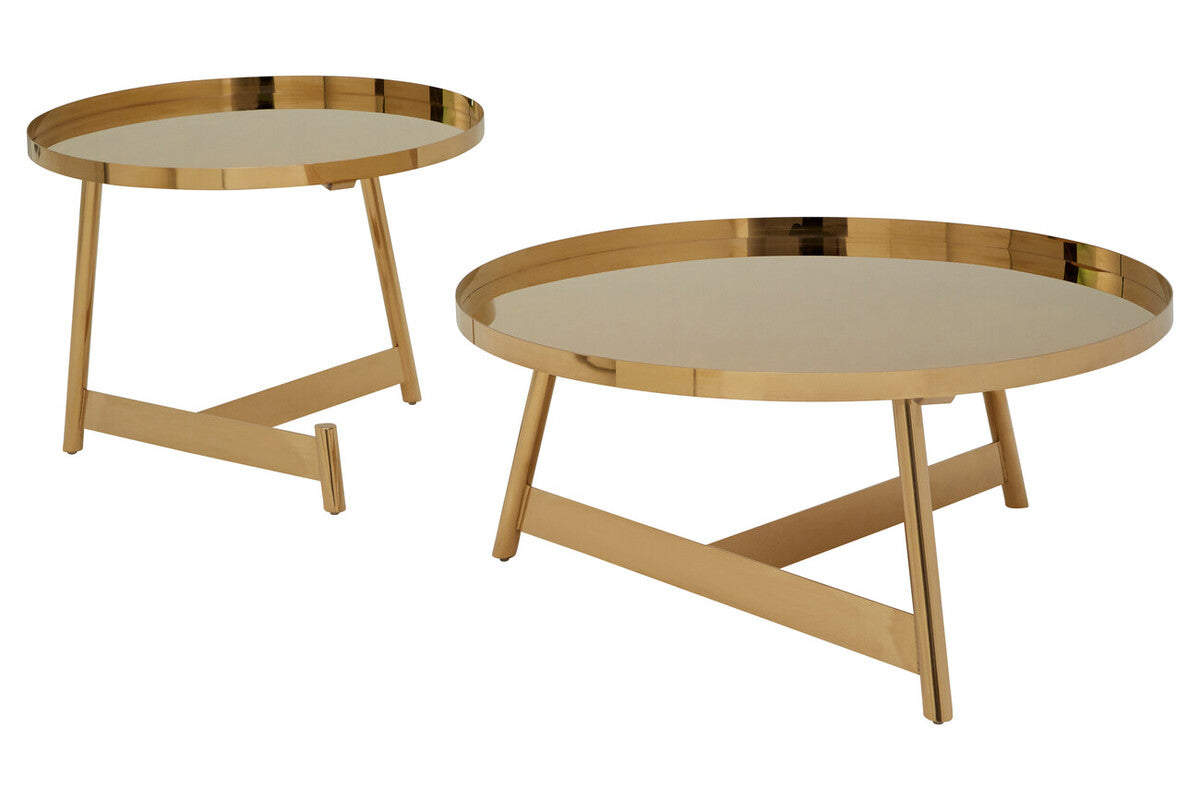 Alvaro Gold Set Of 2 Round Coffee Tables - Image 2
