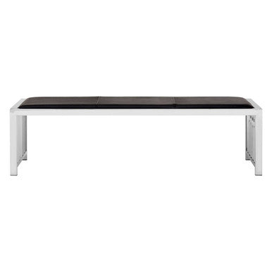 Rectangular table with black top and white legs on a white background