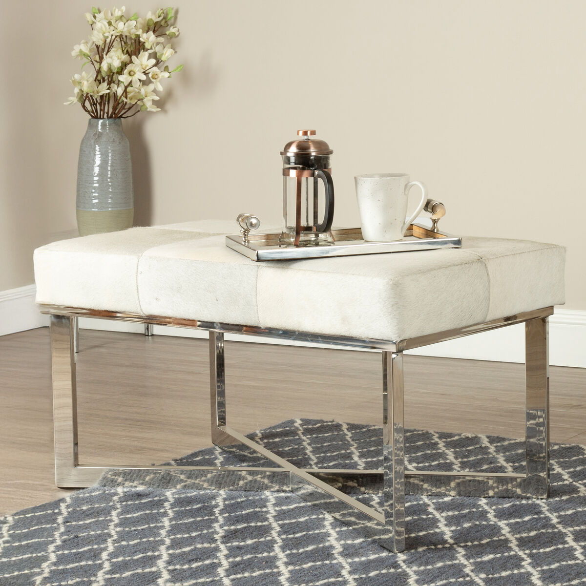 Kensington Townhouse Grey Hair on Leather Bench