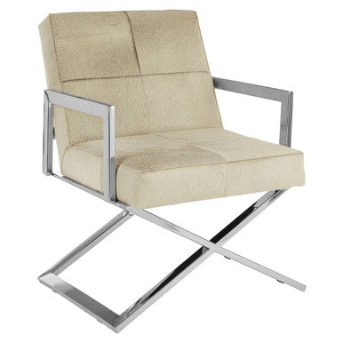 Beige chair with metal frame on a white background