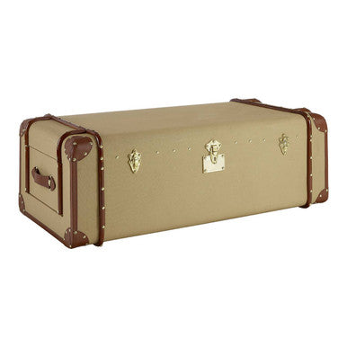 Beige storage trunk with brown accents on a white background