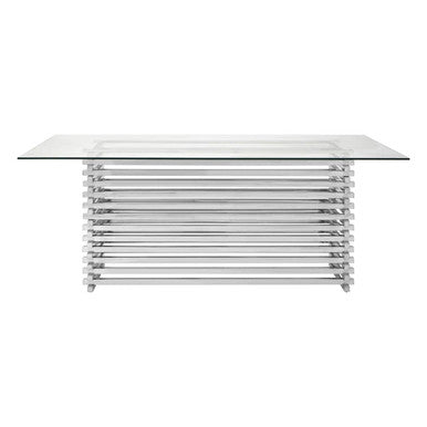 Modern glass table with metal frame on a white background