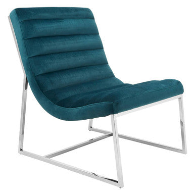 Teal chair with a metal frame on a white background