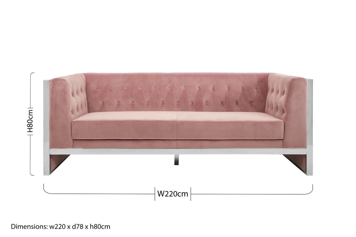 Vogue 3 Seat Pink Velvet Sofa