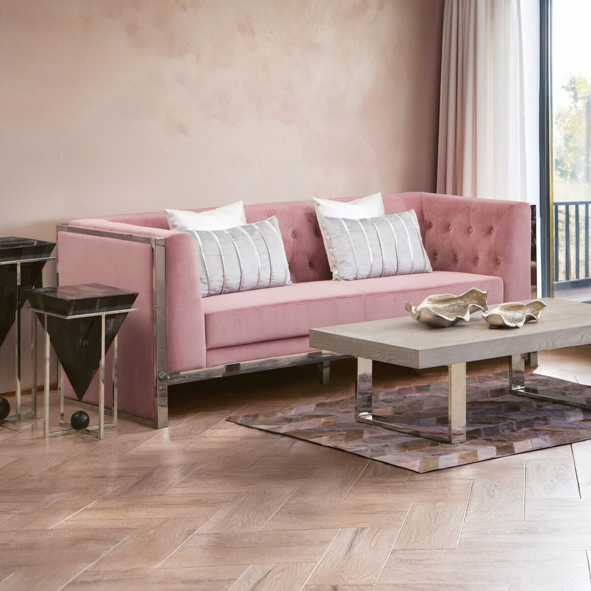 Vogue 3 Seat Pink Velvet Sofa