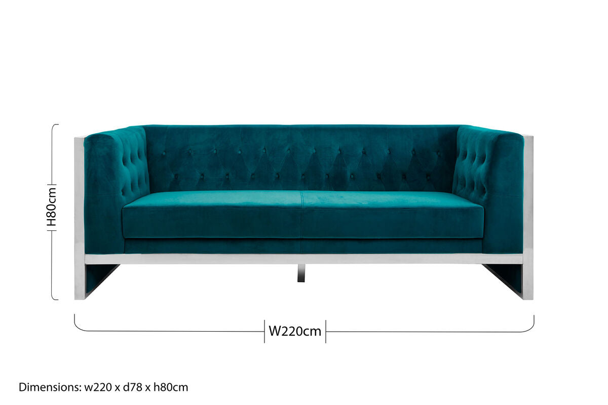 3 Seater Teal Velvet Sofa, Vogue