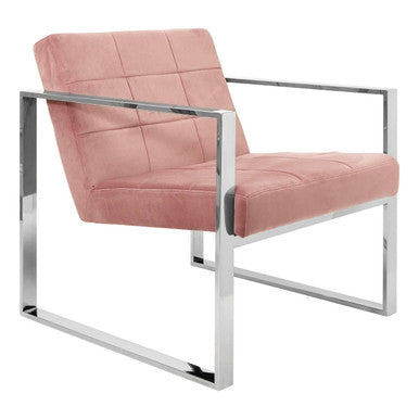 Pink chair with a metal frame on a white background