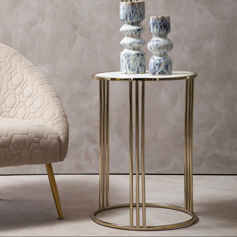 Macy White Marble Round Side Table - Image 2
