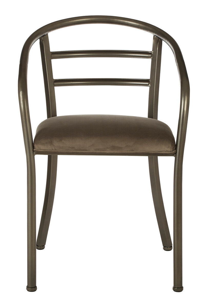 Bronze metal chair with brown cushion on a white background
