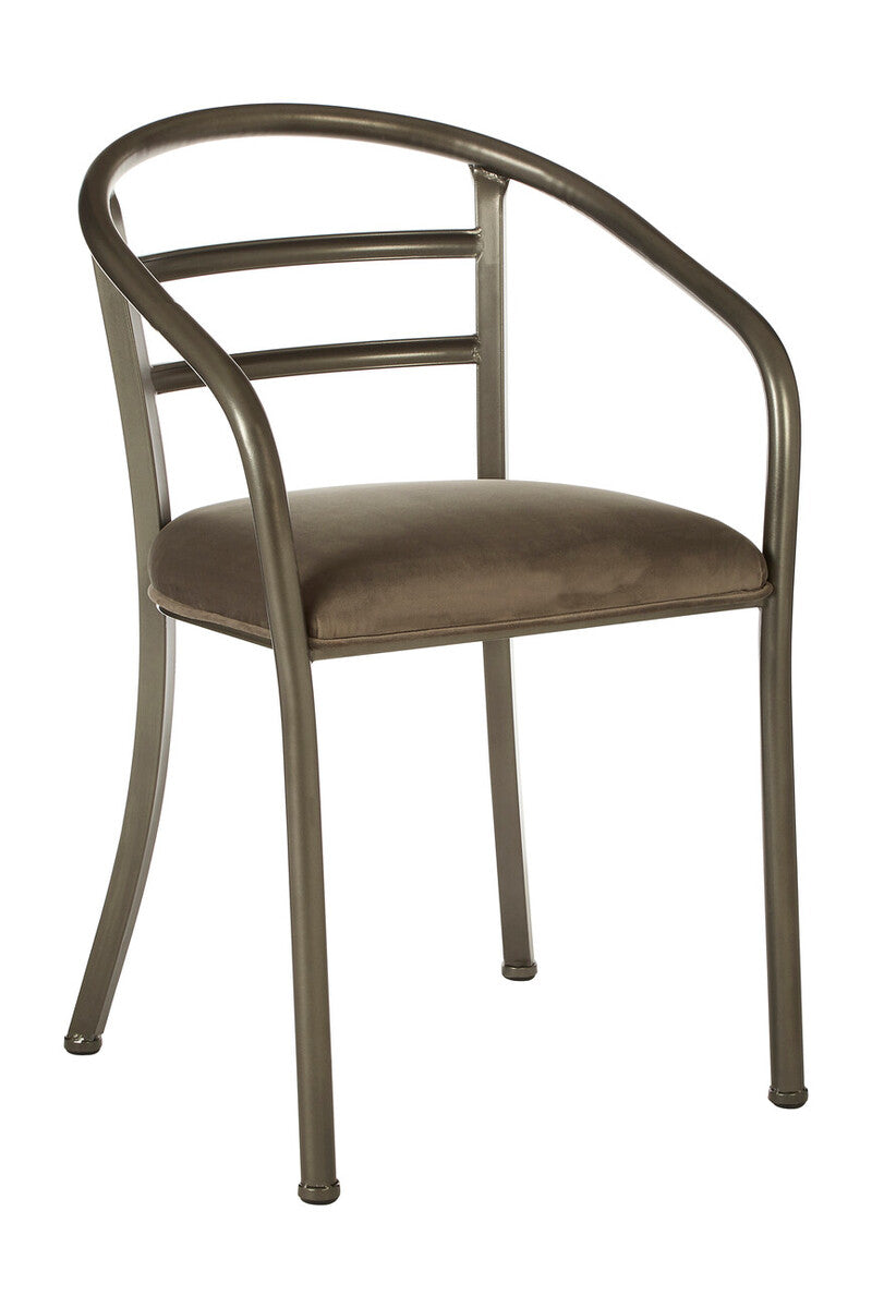 Bronze metal chair with cushioned seat on a white background