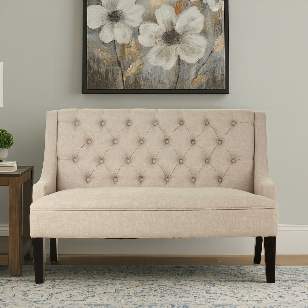 Doucet High Back Natural Linen Bench