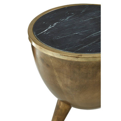 Crest Brass Bowl Shaped Side Table with Black Marble