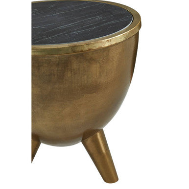 Crest Brass Bowl Shaped Side Table with Black Marble