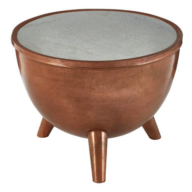 Crest Copper Bowl Shaped Coffee Table with White Marble - Image 4