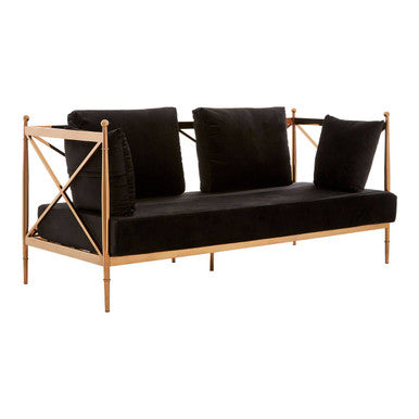 Black sofa with gold frame on a white background