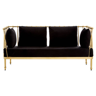 Black sofa with gold frame on a white background