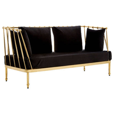 2 Seater Gold Finish Tapered Arms Sofa, Novo - Image 3