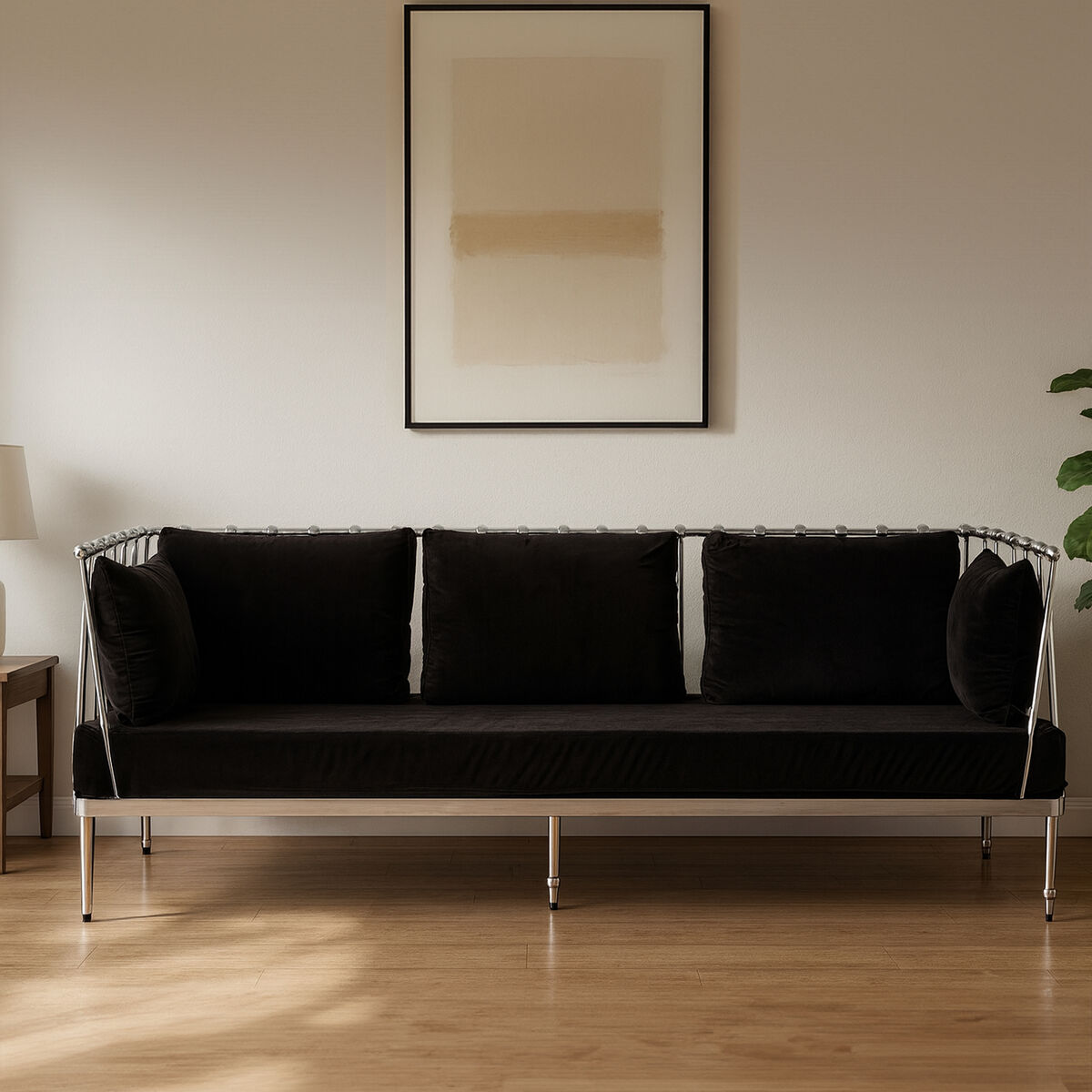 3 Seater Silver Finish Tapered Arms Sofa, Novo