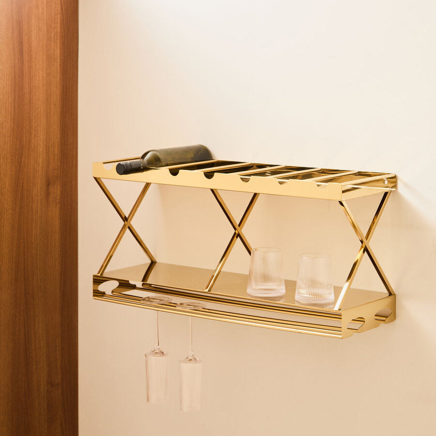 Novo 2 Tier 7 Bottle Gold Finish Wine Rack - Image 2