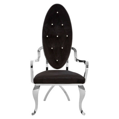 Chair with black upholstered backrest and seat on a white background