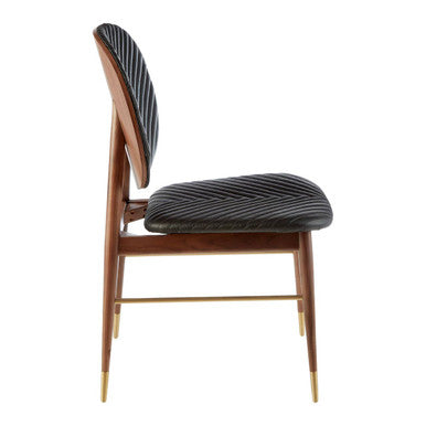 Kenso Black Leather and Walnut Wood Dining Chair - Image 4
