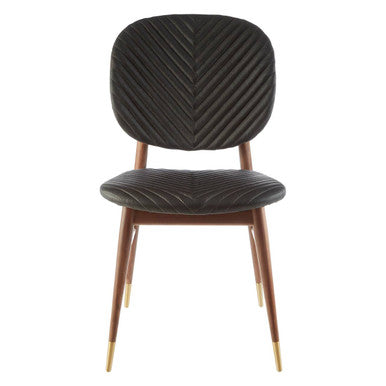 Kenso Black Leather and Walnut Wood Dining Chair - Image 2