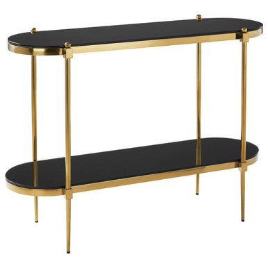 Arezzo 2 Tier Gold Console Table with Black Tempered Glass - Image 3