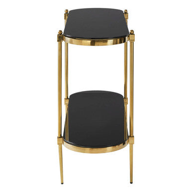 Arezzo 2 Tier Gold Console Table with Black Tempered Glass - Image 4