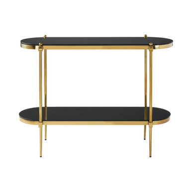 Arezzo 2 Tier Gold Console Table with Black Tempered Glass - Image 2