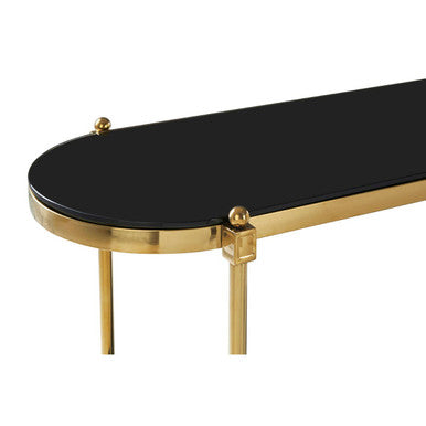 Arezzo 2 Tier Gold Console Table with Black Tempered Glass - Image 8