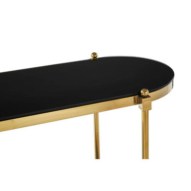 Arezzo 2 Tier Gold Console Table with Black Tempered Glass - Image 9