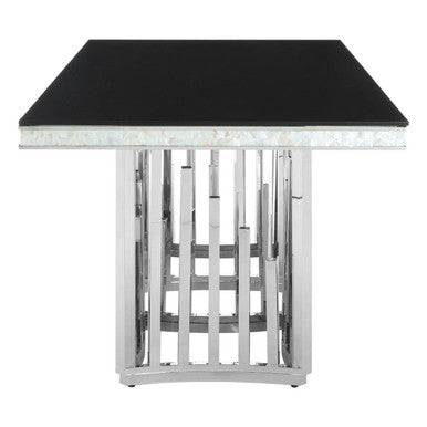 Eliza Silver Finish Dining Table with Black Glass Top