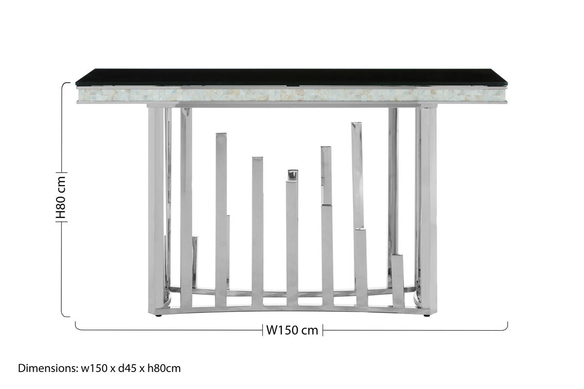 Eliza Silver Console Table With Black Glass Top - Image 8