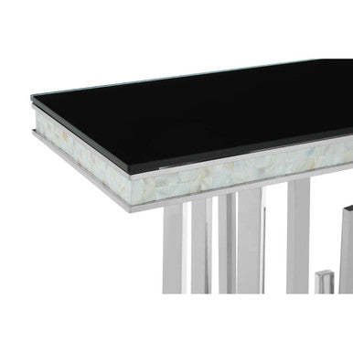 Eliza Silver Console Table With Black Glass Top