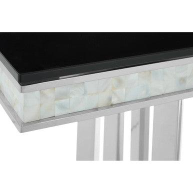 Eliza Silver Console Table With Black Glass Top