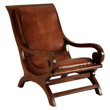 Inca Brown Leather Lounge Chair with Footstool - Image 3
