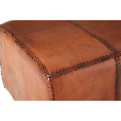 Inca Leather Bench With Teak Wood Legs - Image 4
