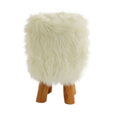 Inca White Faux Fur Round Footstool