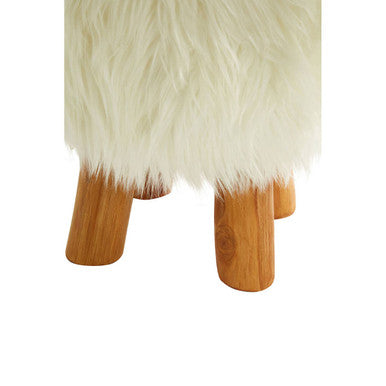 Inca White Faux Fur Round Footstool