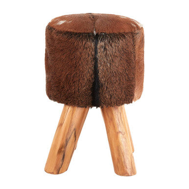 Inca Brown Goat Hide Hair on Leather Round Stool - Image 2